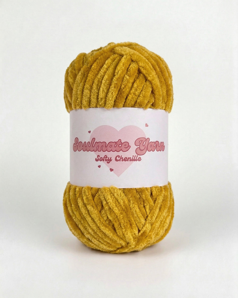 pelote de laine chenille Softy jaune moutarde ultra douce pour crochet amigurumi